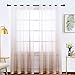 Bermino Faux Linen Sheer Curtains Voile Grommet Semi Sheer Curtains for Bedroom Living Room Set of 2 Curtain Panels 54 x 84 inch Light Brown Gradient