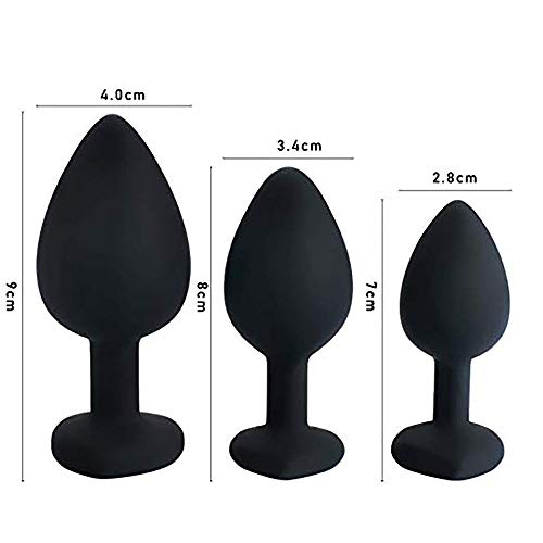 Set of 3 T-bar Base/Silicone Toys/Erotic Games Role Play/Jeweled Stimulator Toys for Men and Women/3 pcs Beginners Silicon Anales Set/Best Idea for Gift/Black