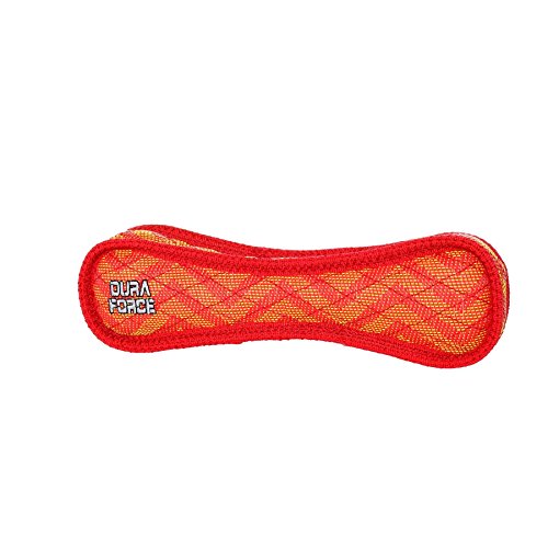 DURAFORCE® - Durable Woven Fiber - Bone - Squeakers - Multiple Layers. Made Durable, Strong & Tough. Interactive Play Dog Toy (Tug, Toss & Fetch). Machine Washable and It Floats. (Regular, Red ZigZag)