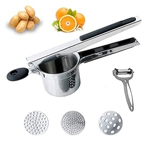HUAYT Potato Ricer Masher,Multi-Functional Potato Ricer and Masher Stainless Steel for Vegetable and Fruit with 3…