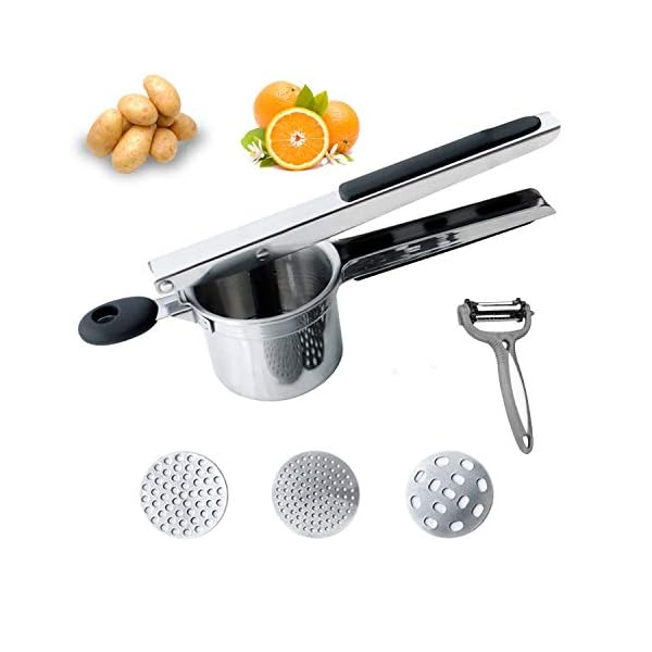 HUAYT-Potatoes-Ricer430-Stainless-Steel-Multi-Functional-Potato-Ricer-Masher-for-Vegetable-and-Fruit-with-3-Interchangeable-Ricing-Discs-and-3-in-1-PeelerPerfect-for-Mashed-Potatoes-Fishcakes HUAYT Potato Ricer Masher,Multi-Functional Potato Ricer and Masher Stainless Steel for Vegetable and Fruit with 3…