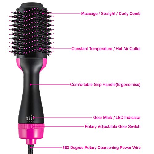 One Step Hair Dryer & Volumizer, Negative Iron Hair Dryer Brush & Hair Curler Ceramic Hot Air Brush 2-in-1 Infrared Hot Air Combing Curly Straight Dual-use Hair Styling Tool (Black +Purple) - Thumbnail 3