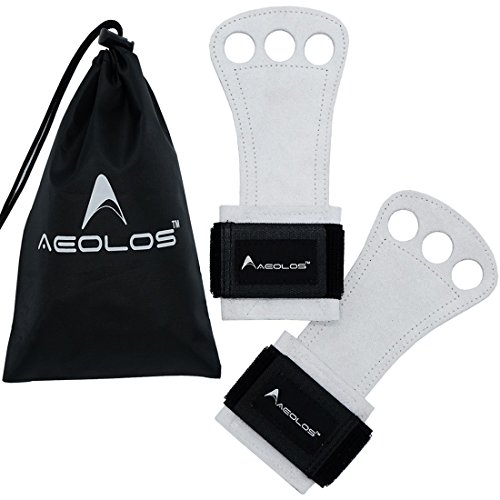 AEOLOS Leather Gymnastics Hand Grips-Great for Gymnastics,Weight Lifting,Pull Ups,Kettlebells and Crossfit Training (White(2 Layers Leather), Small)