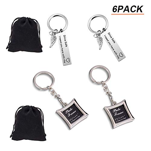 Amajoy 6 Pack Drive Safe Keychain I Need You Here with Me and Elegant Mini Photo Frame Velvet Pouch Valentine's Day Gift Birthday Gift for Husband Father's Day Gift