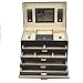 Black Jewelry Box Case Lockable Mirrored Storage Organizer Faux Leather and Beige Velvet