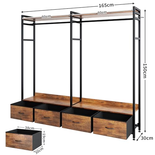 SIMPLE ESPACIO Closet Armables para Ropa,Armarios para Ropa Viene con Cuatro Cajones de Tela,Closet de Madera es Estilo Industrial,165 * 30 * 150 CM,Adecuado Paras Dormitorio,Lavadero (Color Retro)