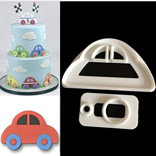 pinhui 2PCS Cookie Cutter Plastic Small Car Fondant Pastry Cookie Mold Cake Decoration DIY Baking Tool