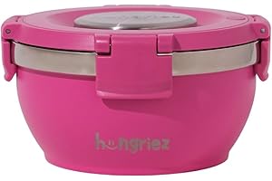Wide Mouth Thermal Bowl - 6" Opening Insulated Stainless Steel Food Container, Leakproof, 16oz (Pink)