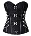 Charmian Women's Steampunk Gothic Spiral Steel Boned Brocade Waist Cincher Overbust Corset with Chains Black Medium