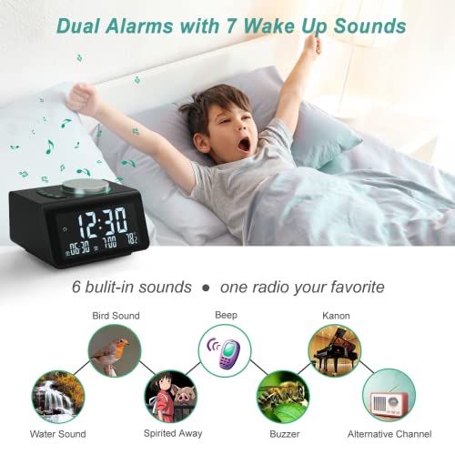 【2023 Newest】 ANJANK Small Digital Alarm Clock Radio FM Radio,Dual USB Charging Port,Dual