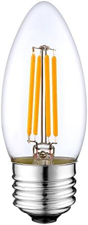 LED Filament Candle Lights –C35 4W Dimmable LED Edison Bulb 40 Watts Equivalent,No Flickering – UL Listed E26 Candelabra Base -4000K Daylight(Neutral White) 600 Lumens,Clear Glass Cover,UL Listed