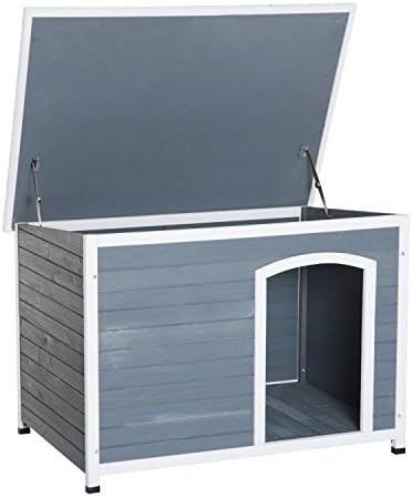 PawHut 46” x 31” Wooden Rustic Outdoor Elevated Dog House With Hinged Roof