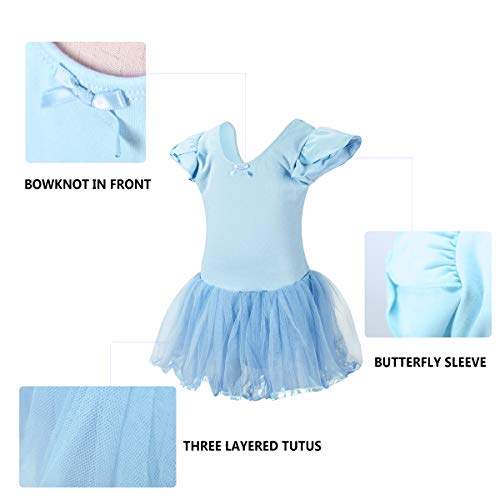 Jane Shine Girl Ballet Skirted Leotard, Butterfly Sleeve Ballet Cotton Dress with Fluffy Tutu for Babies& Girls