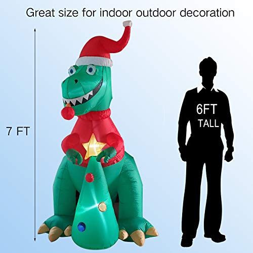 Poptrend Inflatable Christmas Decorations 7 Feet Inflatable Dinosaur