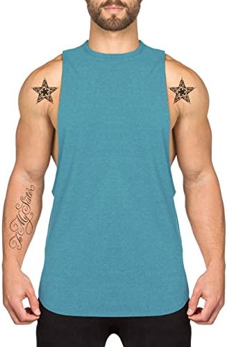 Mens Cotton Blank Bodybuilding Workout Tank Tops Black(L,Sky Blue)