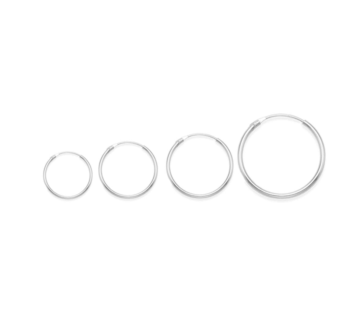 Sterling Silver SMALL Hoop Earrings: SET OF 4: one of each size 10mm, 12mm, 14mm & 18mm - Beware 10mm is TINY & FIDDLY to use. The biggest is only the size of a 5p piece 6224SETSINGLES
