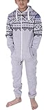 Unisex Kids Girls Boys Aztec and Plain Fleece Hooded Onesie Jumpsuit 2-13 Years NEW