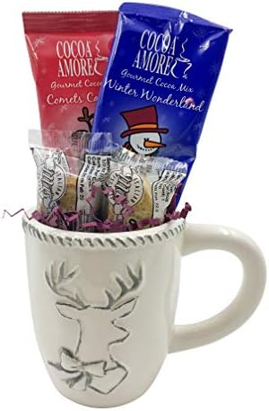 Hot Chocolate Gift Set with Mug - Holiday Dancer Deer Mug, 2 Hot Cocoa Mixes & 2 Mini Biscotti, Perfect Gift for Coworkers, Friends, Boss, Teachers and More
