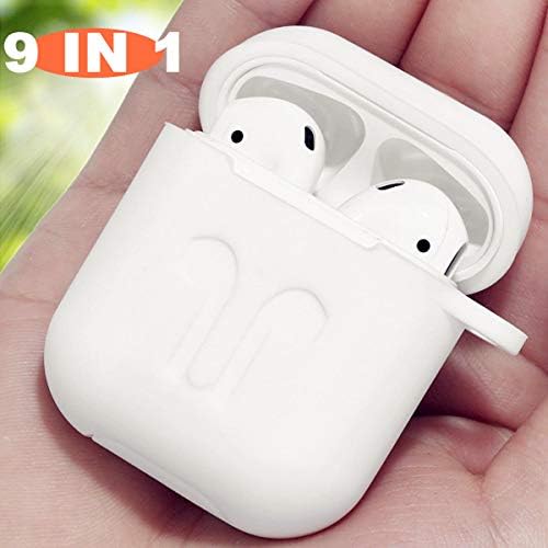 Airpods Case, Airpods Accessories Set,9 in 1 Protective Silicone Cover and Skin Compatible Apple Airpods with Anti-Lost Airpods Strap,Airpods Ear Hook/Watch Band Holder/Keychain/Carrying Box White