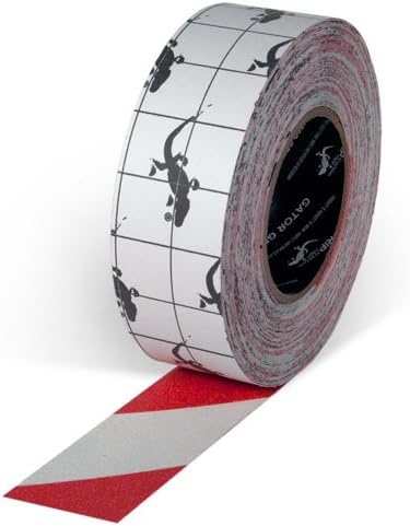 Gator Grip: SG3802RW Premium Grade High Traction Abrasive Non Slip 60 Grit Indoor Outdoor Anti-Slip Adhesive Grip Safety Warning Colored Tape, 2 Inch x 60 Ft, Red/White