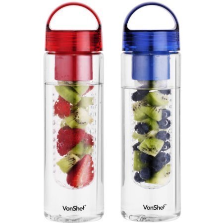 Vonshef 2 pack 24oz fruit infuser water infusing bottle…