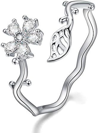 Adjustable Leaf Flower Ring for Women Tree of Life Jewelry