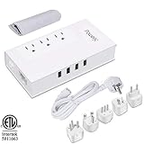 Voltage Converter Adapter Step Down 220V to 110V AC Output Rated Current 7A with 4 Smart USB Charging Ports White Powerjc