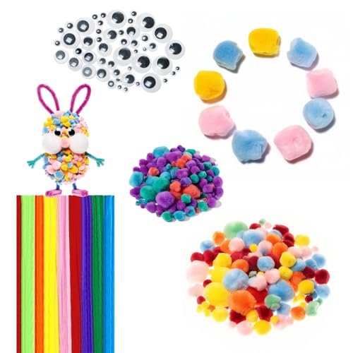 Edukit Easter Crafting Set – 307 Piece Pack with Pipe Cleaners, Pompoms & Googly Eyes – Pastel Colours for DIY Decorations & Creative Projects