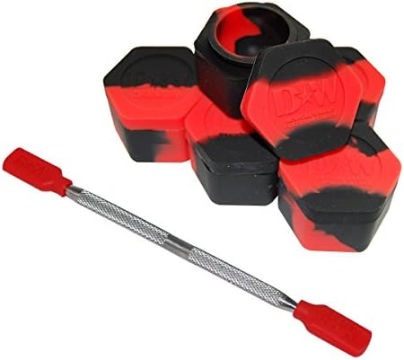 5 Red &amp; Black Honeycomb Nonstick Platinum Cured Kitchen Storage Silicone Jar Container with 4" Carving Tool Red Removable Tips