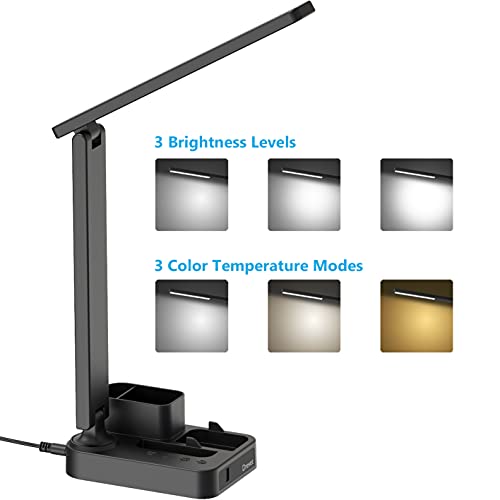 Drevet LED Desk Lamp with Pen Holder, Study Table Light with USB