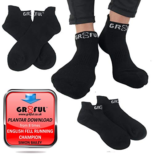 gr8ful® Ankle Trainer Socks for Men & Women | Black with white logo | Fab for any Sports or everyday use | Compression on Foot Arch | Plantar Fasciitis support | Athletic Sock | 1 pair | One size