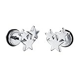 HIJONES Women's Stainless Steel Tiny Star Stud Plug Earrings Hypoallergenic Ear Piercing Silver