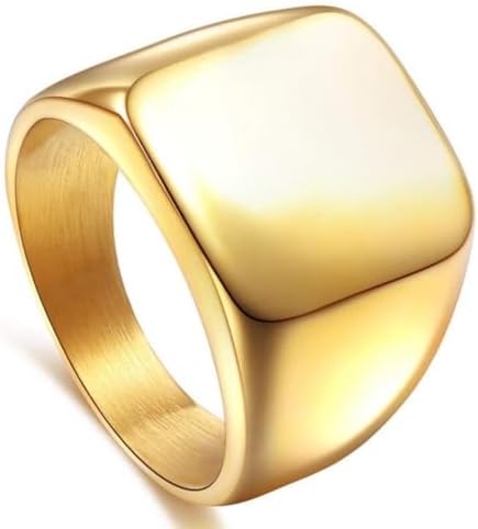 enhong Mens Rings Stainless Steel Square Signet Rings for Men,Gold