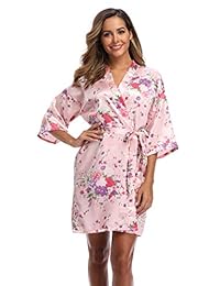iFigure - Kimono de satén para mujer, diseño floral