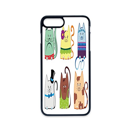 Phone Case Compatible with iPhone7 Plus iPhone8 Plus 2D Print Black Edge,Cat,Cute Cat Illustration Series with Different Fashion Styles Females Trendy Pets Little Paws,Multi,Hard Plastic Phone Case