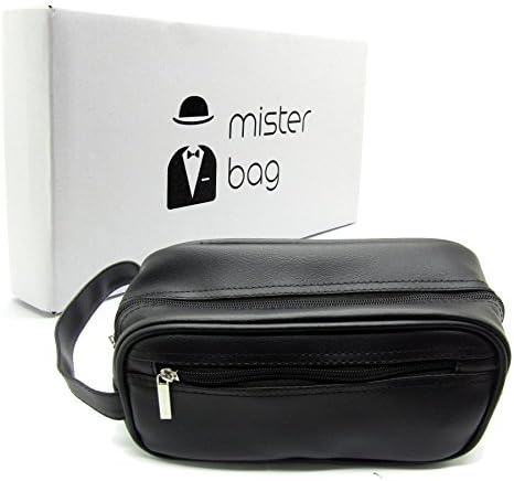 Mister Bag Leather Toiletry Bag Travel Toiletries Bag, Black