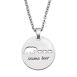 KUIYAI Sweet Mama and Baby Bear Round Pendant Necklace for Mothers with 3 Children (3 cubs round)