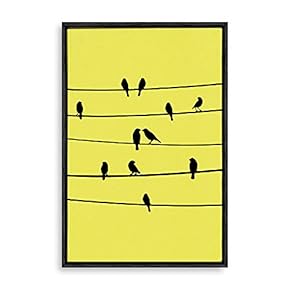 Framed Canvas Wall Art for Living Room, Bedroom Birds on Wire Illustration I Canvas Prints for Home Decoration Ready to Hang - 16x24 inches