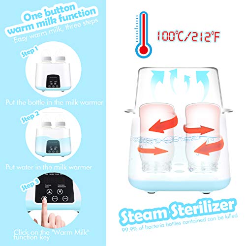 Baby Bottle Warmer, Bottle Steam Sterilizer 5-in-1 Smart Thermostat Double Bottle Baby Food Heater For Breast Milk Or Formula,Intelligent LED Panel Control Real-time Display Of Fast Warming