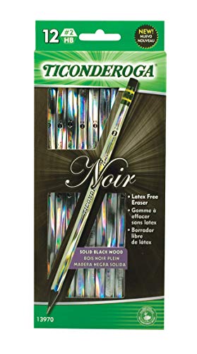 Ticonderoga Noir Black Wood-Cased #2 Pencils, Holographic Design, 12-Count Hang Tab Box (13970)