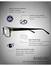 [Hamburgo] gafas de ordenador con bloqueo de luz azul lente transparente para las mujeres   aprobado por la FDA   mejor sueño   antirreflejos, reduce el brillo de los ojos, antifatiga, ojos secos   fuerte   duradero acetato, HamburgBlack1, M