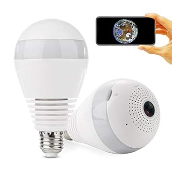 Prime Retail LED Light WiFi IP Camera Wi-fi Bulb Fish Eye 960P/2MP 360 Degree CCTV 3D VR Home Security WiFi Panoramic Camera (Support Upto 64 GB SD Card) Support Night Vision