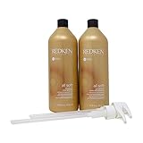 Bundle -4 items : Redken All Soft Shampoo and Conditioner Set, 33.8 Oz 1 Liter & Liter Pumps (2)