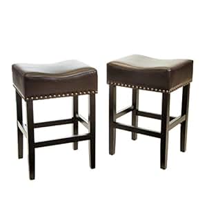 Christopher Knight Home 238536 Chantal Backless Counter Stools With Brass Nailhead Studs Set Of 2 Brown