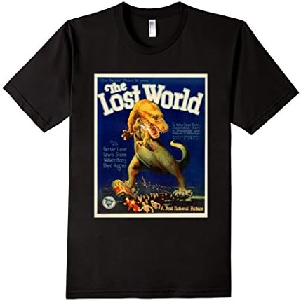 Men's The Lost World Retro Movie Vintage Poster T-Shirt Dinosaurs Large Black