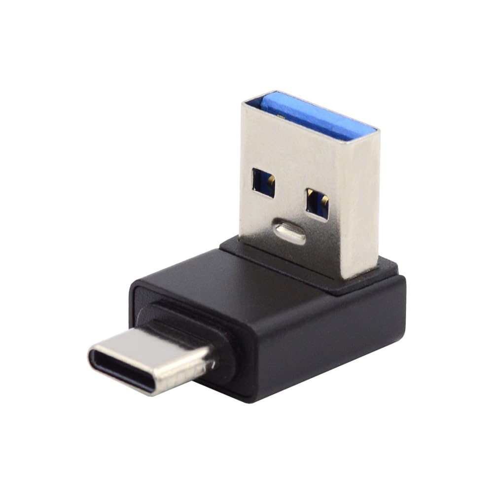 Cablecc 10Gbps USB 3.0 Type A Male to USB 3.1 Type C Male Data Charger Adapter 90 Degree Up Angled for Laptop Phones