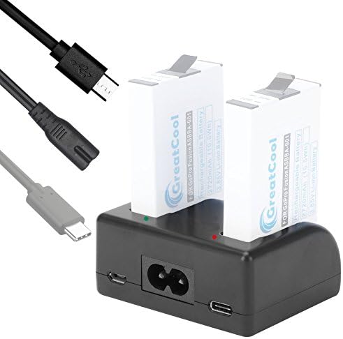 GreatCool Fast Charge Dual Battery Charger Accessories Kit for GoPro Fusion Can be Powered By 2-Slot to Standard 8 Power Cord,Micro USB Cable,Type C Cable The Minimum Time Less Than 3 Hours