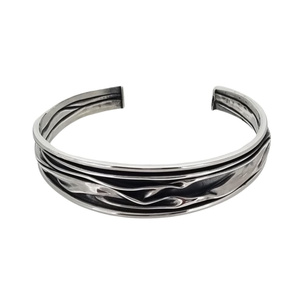 Treasure Bay Women's Bangle - 925 Sterling Silver Cuff bangle Bracelet Crushed Style bangel for Ladies and Girls (15mm Crushed Tapper)
