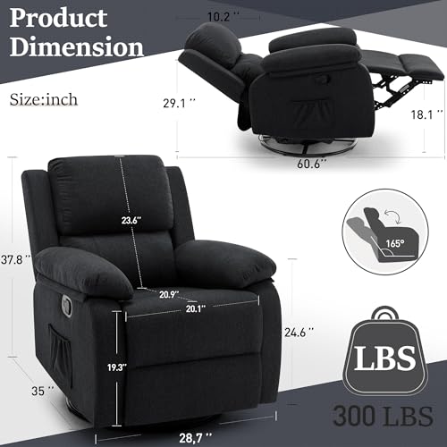 Korser Recliner Chair, 360 Swivel Rocker Chair for Adults, Small Rocking Recliner for Small Spaces, Upholstered Fabric Glider Recliner Nursery Chair with Side Pockets for Living Room, Nursery