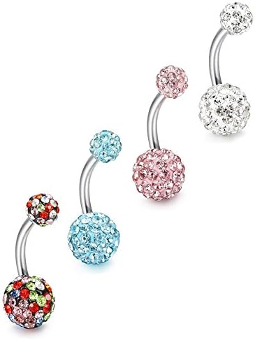 Gelmushta 4 Pcs 14G 316L Stainless Steel Belly Button Ring Piercing Navel Rings Body Jewelry